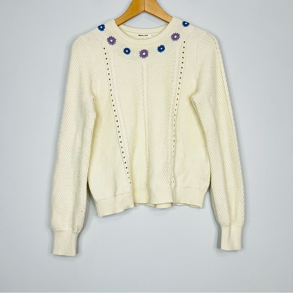 Marine Layer Jada Crewneck Womens sweater ivory sz small pullover knit - Picture 2 of 6